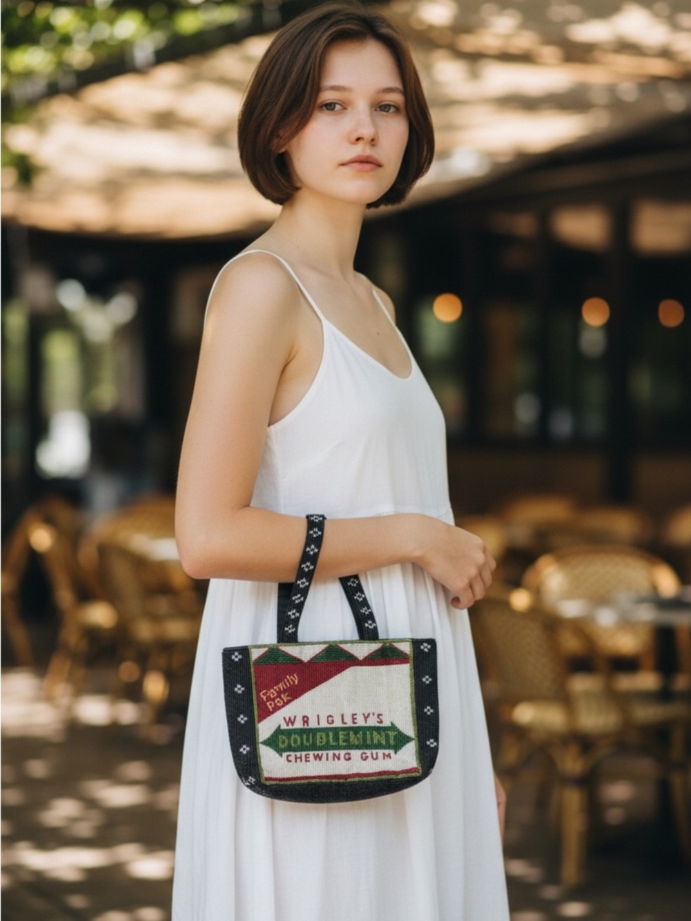 Vintage-Inspired Beaded Tote Bag in Black and Cream